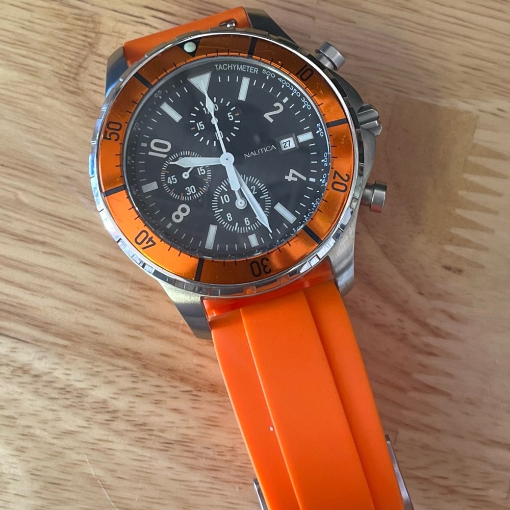 Nautica Orange and Black Chronograph Dive Watch